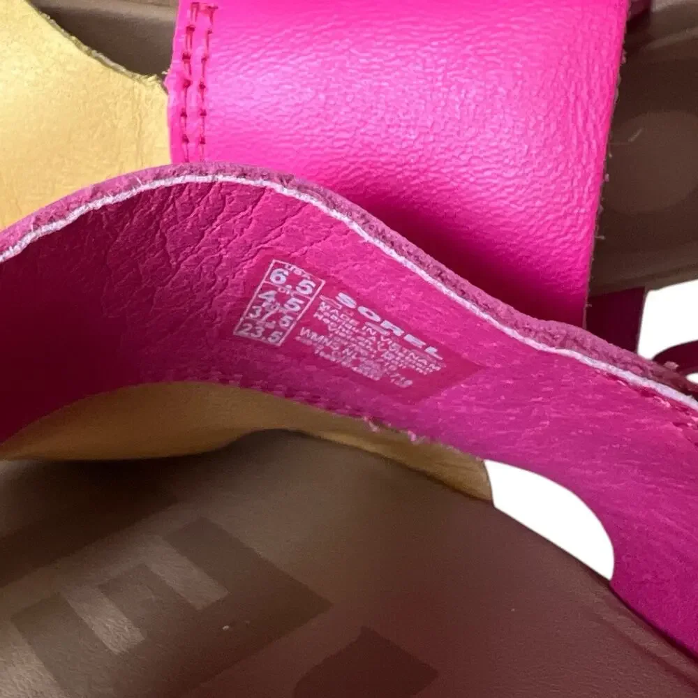 SOREL Pink Cut Out Ella Ii Round Toe Leather Slingback Sandals, US6.5